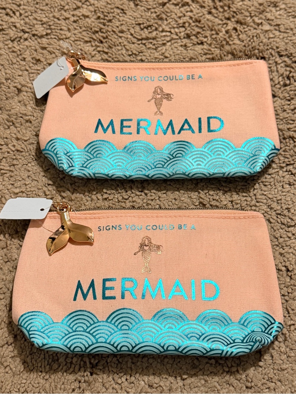 Bath and Body Works Mermaid Cosmetic Pouch - Peach with Teal Accents NWT